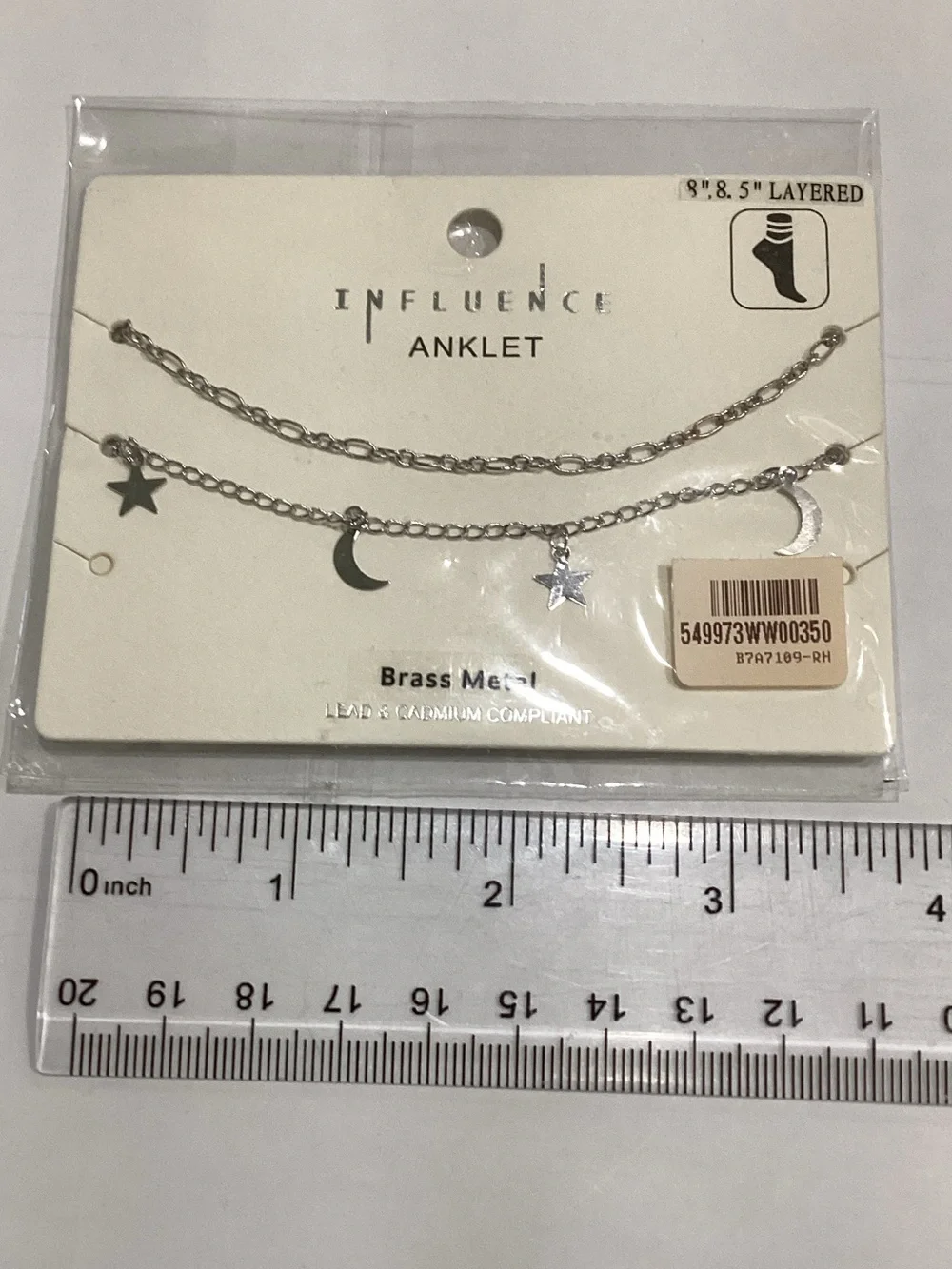 Silver Star & Moon Layered Anklet